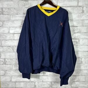 Vintage Polo Golf Ralph Lauren Windbreaker Jacket V-Neck Navy Blue Yellow Mens M